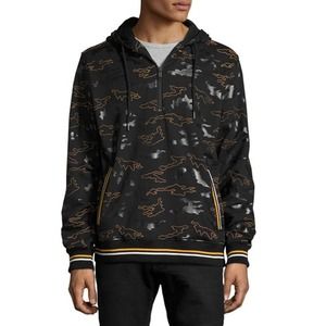 Daniel Won Large Rubber Black Orange Camo Micro Terry 1/4 Zip Hoodie Jacket